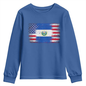 El Salvador American Flag Youth Sweatshirt Distressed Grunge USA Salvadoran Pride TS10 Royal Blue Print Your Wear