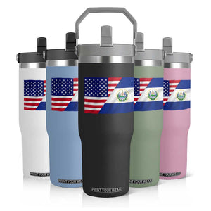 El Salvador American Flag Flip Straw Tumbler Salvadoran USA Pride Heritage Roots TS10 Print Your Wear