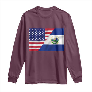 El Salvador American Flag Long Sleeve Shirt Salvadoran USA Pride Heritage Roots TS10 Maroon Print Your Wear