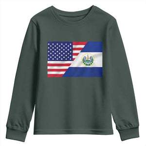 El Salvador American Flag Youth Sweatshirt Salvadoran USA Pride Heritage Roots TS10 Dark Forest Green Print Your Wear