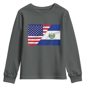 El Salvador American Flag Youth Sweatshirt Salvadoran USA Pride Heritage Roots TS10 Dark Heather Print Your Wear