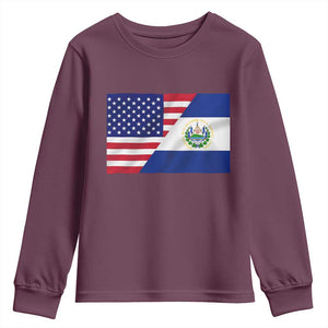 El Salvador American Flag Youth Sweatshirt Salvadoran USA Pride Heritage Roots TS10 Maroon Print Your Wear