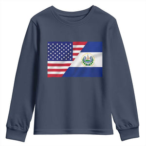 El Salvador American Flag Youth Sweatshirt Salvadoran USA Pride Heritage Roots TS10 Navy Print Your Wear