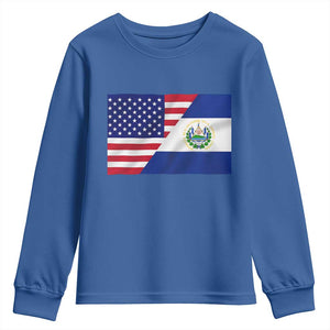 El Salvador American Flag Youth Sweatshirt Salvadoran USA Pride Heritage Roots TS10 Royal Blue Print Your Wear
