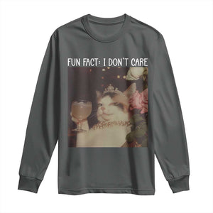 Cat Meme Long Sleeve Shirt Fun Fact I Dont Care Funny Saying Quote TS10 Dark Heather Print Your Wear