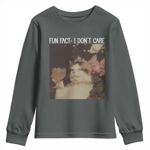 Cat Meme Youth Sweatshirt Fun Fact I Dont Care Funny Saying Quote TS10 Dark Heather Print Your Wear
