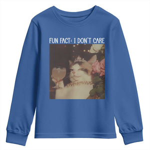 Cat Meme Youth Sweatshirt Fun Fact I Dont Care Funny Saying Quote TS10 Royal Blue Print Your Wear