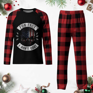 Fun Fact I Dont Care Plaid Pajama Set Retro US Flag Skull Skeleton Funny Saying Quote TS10 Buffalo Plaid Print Your Wear