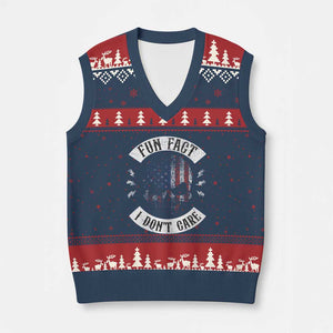 Fun Fact I Dont Care V-Neck Knit Sweater Vest Retro US Flag Skull Skeleton Funny Saying Quote TS10 Navy Red Print Your Wear