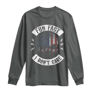 Fun Fact I Dont Care Long Sleeve Shirt Retro US Flag Skull Skeleton Funny Saying Quote TS10 Dark Heather Print Your Wear