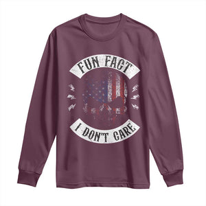 Fun Fact I Dont Care Long Sleeve Shirt Retro US Flag Skull Skeleton Funny Saying Quote TS10 Maroon Print Your Wear