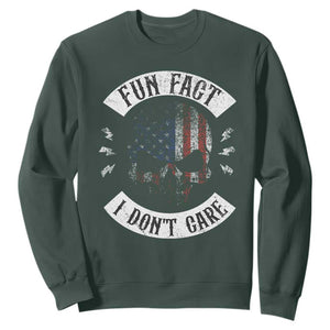 Fun Fact I Dont Care Sweatshirt Retro US Flag Skull Skeleton Funny Saying Quote TS10 Dark Forest Green Print Your Wear