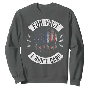 Fun Fact I Dont Care Sweatshirt Retro US Flag Skull Skeleton Funny Saying Quote TS10 Dark Heather Print Your Wear