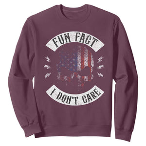 Fun Fact I Dont Care Sweatshirt Retro US Flag Skull Skeleton Funny Saying Quote TS10 Maroon Print Your Wear
