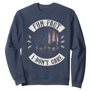 Fun Fact I Dont Care Sweatshirt Retro US Flag Skull Skeleton Funny Saying Quote TS10 Navy Print Your Wear