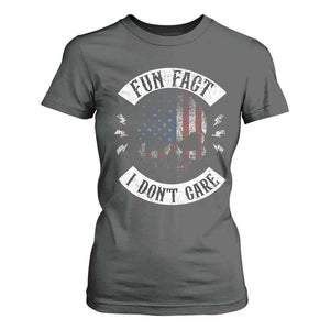 Fun Fact I Dont Care T Shirt For Women Retro US Flag Skull Skeleton Funny Saying Quote TS10 Dark Heather Print Your Wear