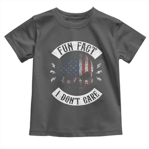 Fun Fact I Dont Care Toddler T Shirt Retro US Flag Skull Skeleton Funny Saying Quote TS10 Dark Heather Print Your Wear
