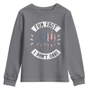 Fun Fact I Dont Care Youth Sweatshirt Retro US Flag Skull Skeleton Funny Saying Quote TS10 Charcoal Print Your Wear