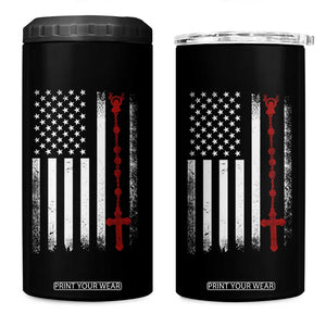 American Flag Rosary Catholic Cross 4 in 1 Can Cooler Tumbler TS10 One Size: 16 oz Black Print Your Wear