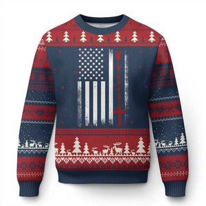 American Flag Rosary Catholic Cross Ugly Christmas Sweater