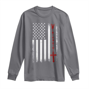 American Flag Rosary Catholic Cross Long Sleeve Shirt