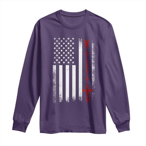 American Flag Rosary Catholic Cross Long Sleeve Shirt