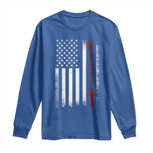 American Flag Rosary Catholic Cross Long Sleeve Shirt