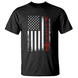 American Flag Rosary Catholic Cross T Shirt