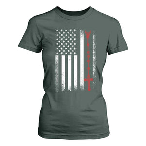 American Flag Rosary Catholic Cross T Shirt For Women