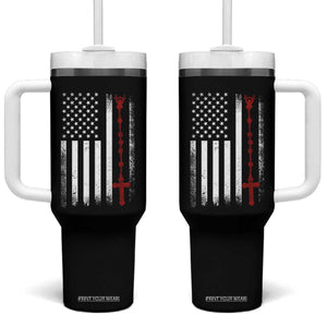 American Flag Rosary Catholic Cross Tumbler With Handle