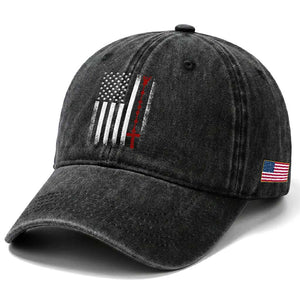 American Flag Rosary Catholic Cross Washed Cotton Baseball Cap TS10 Print Your Wear