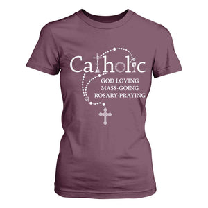Catholic God Loving Mass Going Rosary Praying Faith T Shirt For Women Jesus Eucharist Christianity
