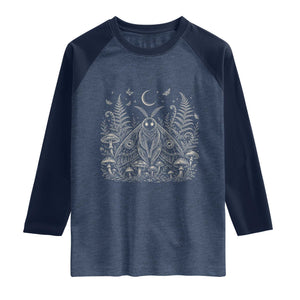 Mothman Raglan Shirt Vintage Cryptid Graphic Gothic Forest Moth Mushroom Folklore Gift