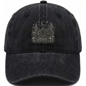 Mothman Washed Cotton Baseball Cap Vintage Cryptid Graphic Gothic Forest Moth Mushroom Folklore Gift