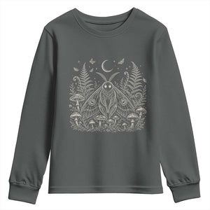 Mothman Youth Sweatshirt Vintage Cryptid Graphic Gothic Forest Moth Mushroom Folklore Gift