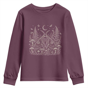 Mothman Youth Sweatshirt Vintage Cryptid Graphic Gothic Forest Moth Mushroom Folklore Gift