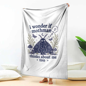 Funny Mothman Throw Blanket I Wonder If Mothman Thinks About Me Too Cryptid Weirdcore