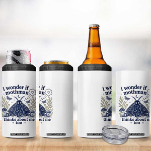 Funny Mothman 4 in 1 Can Cooler Tumbler I Wonder If Mothman Thinks About Me Too Cryptid Weirdcore