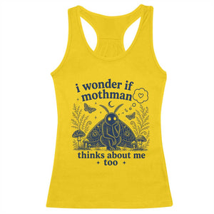 Funny Mothman Racerback Tank Top I Wonder If Mothman Thinks About Me Too Cryptid Weirdcore
