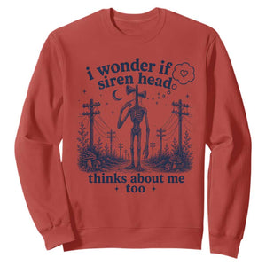 Funny Siren Head Sweatshirt I Wonder If Siren Head Thinks About Me Too Weirdcore Cryptid Lovers