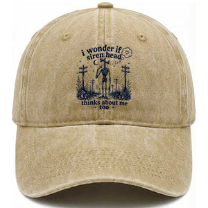 Funny Siren Head Washed Cotton Baseball Cap I Wonder If Siren Head Thinks About Me Too Weirdcore Cryptid Lovers