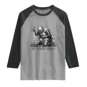 Tummy Hurts Funny Medieval Knight Raglan Shirt Dark Fantasy Meme