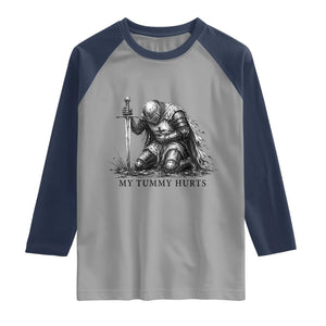 Tummy Hurts Funny Medieval Knight Raglan Shirt Dark Fantasy Meme