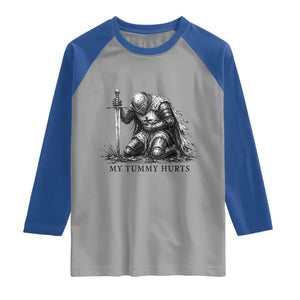 Tummy Hurts Funny Medieval Knight Raglan Shirt Dark Fantasy Meme