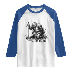 Tummy Hurts Funny Medieval Knight Raglan Shirt Dark Fantasy Meme