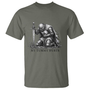 Tummy Hurts Funny Medieval Knight T Shirt Dark Fantasy Meme