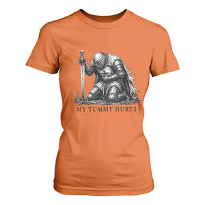 Tummy Hurts Funny Medieval Knight T Shirt For Women Dark Fantasy Meme