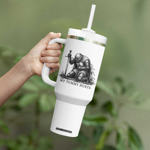 Tummy Hurts Funny Medieval Knight Tumbler With Handle Dark Fantasy Meme