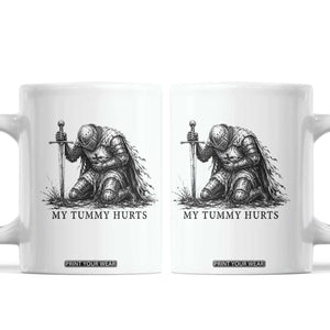 Tummy Hurts Funny Medieval Knight Coffee Mug Dark Fantasy Meme