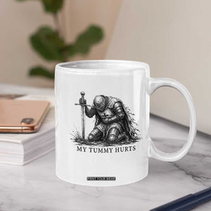 Tummy Hurts Funny Medieval Knight Coffee Mug Dark Fantasy Meme